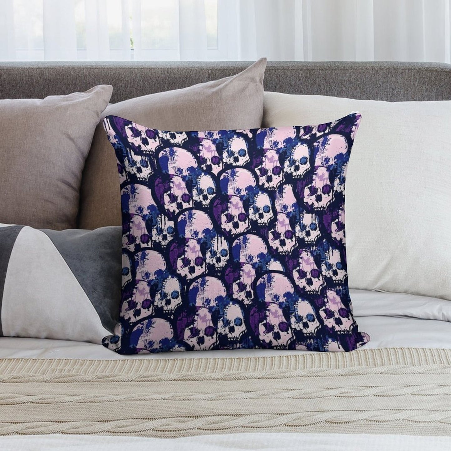 Skull City Soft Short Plush Fabric Throw Pillow