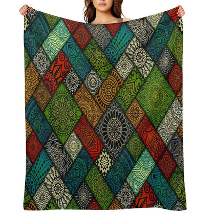 Colourful Geometric Floral Pattern Durable Throw Blanket
