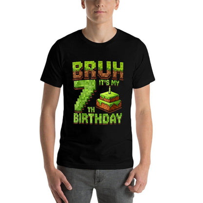 Funny Birthday Boy Bruh It's My 7th Birthday Game Pixel  Stretchy T-Shirt