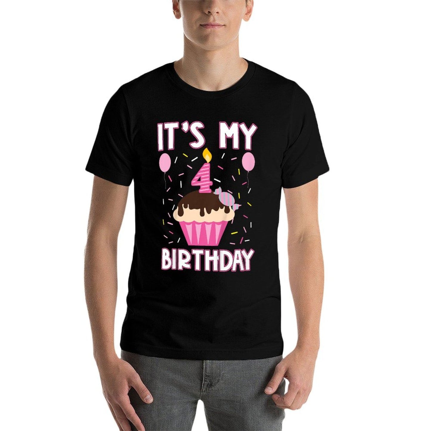 Kids Sweet Cupcake It's My 4th Fourth Birthday 4 Yr Old Girls  Trendy Pattern T-Shirt