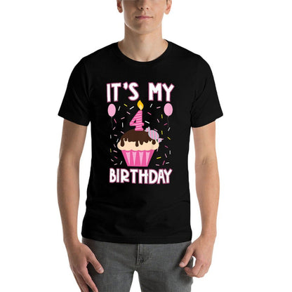 Kids Sweet Cupcake It's My 4th Fourth Birthday 4 Yr Old Girls  Trendy Pattern T-Shirt