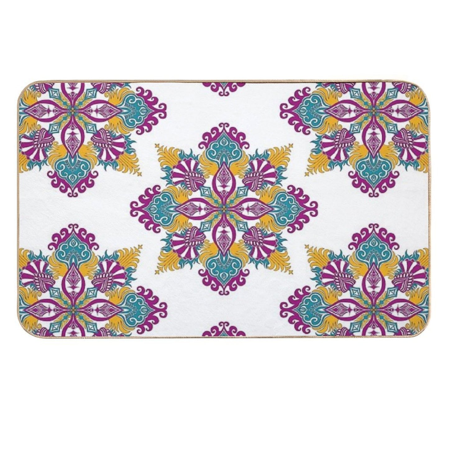 Colorful Fuchsia, Yellow And Blue Mandala.  Stain-Proof Bath Mat