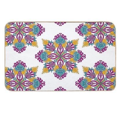 Colorful Fuchsia, Yellow And Blue Mandala.  Stain-Proof Bath Mat