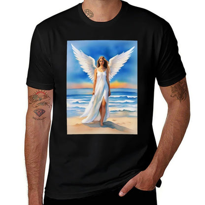 Angel on The Beach at Twilight  Cotton T-Shirt