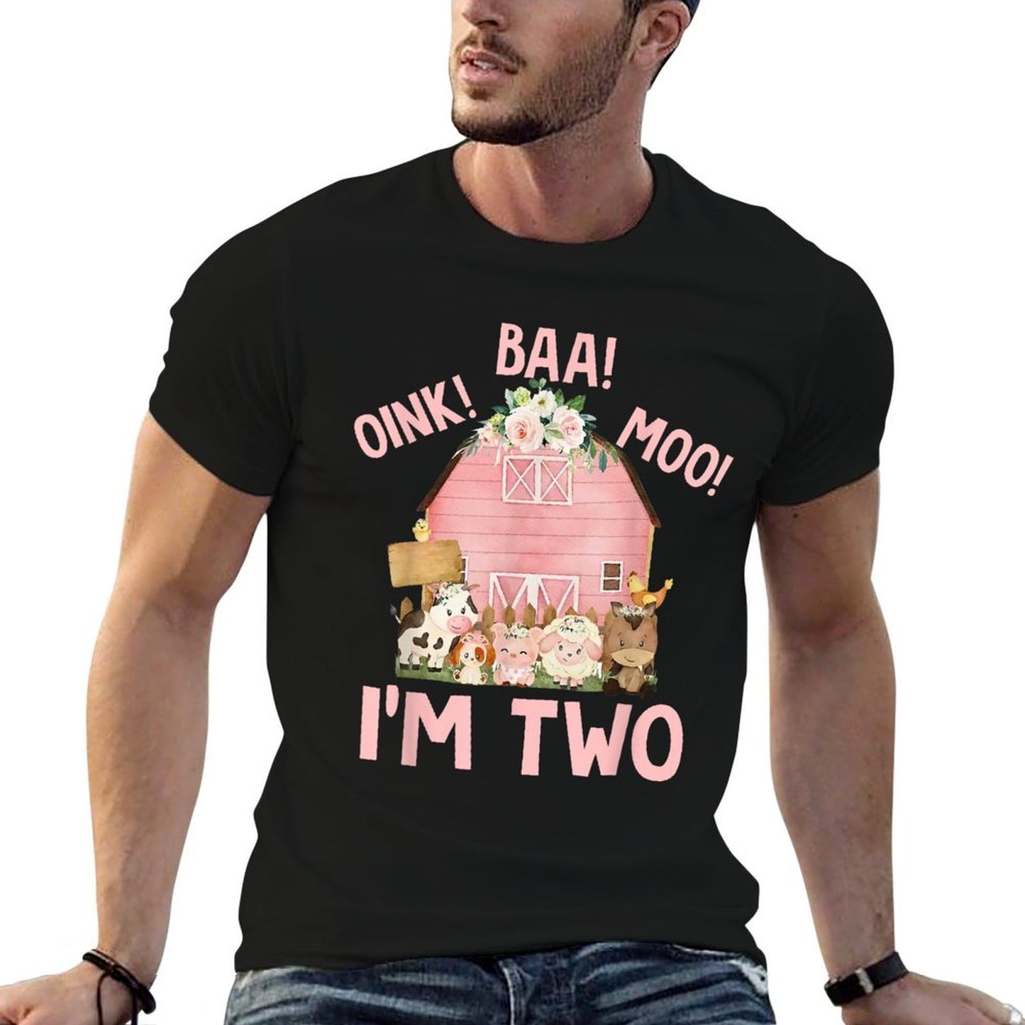 Oink Baa Moo I'm 2 Farm Theme Birthday 2 Yrs Old Girl  Eco-friendly Material T-Shirt