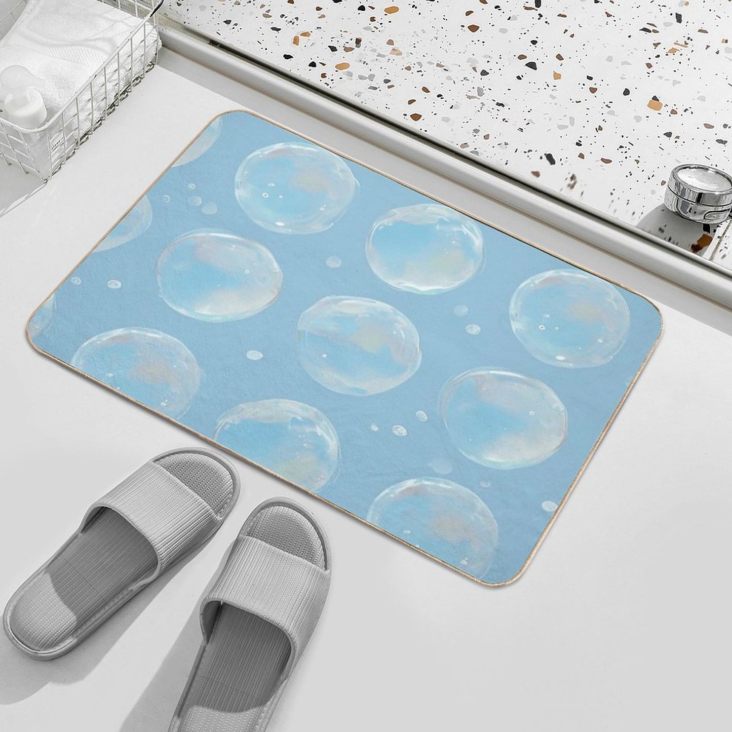 Bubble Pattern on Water Blue Background Durable Bath Mat