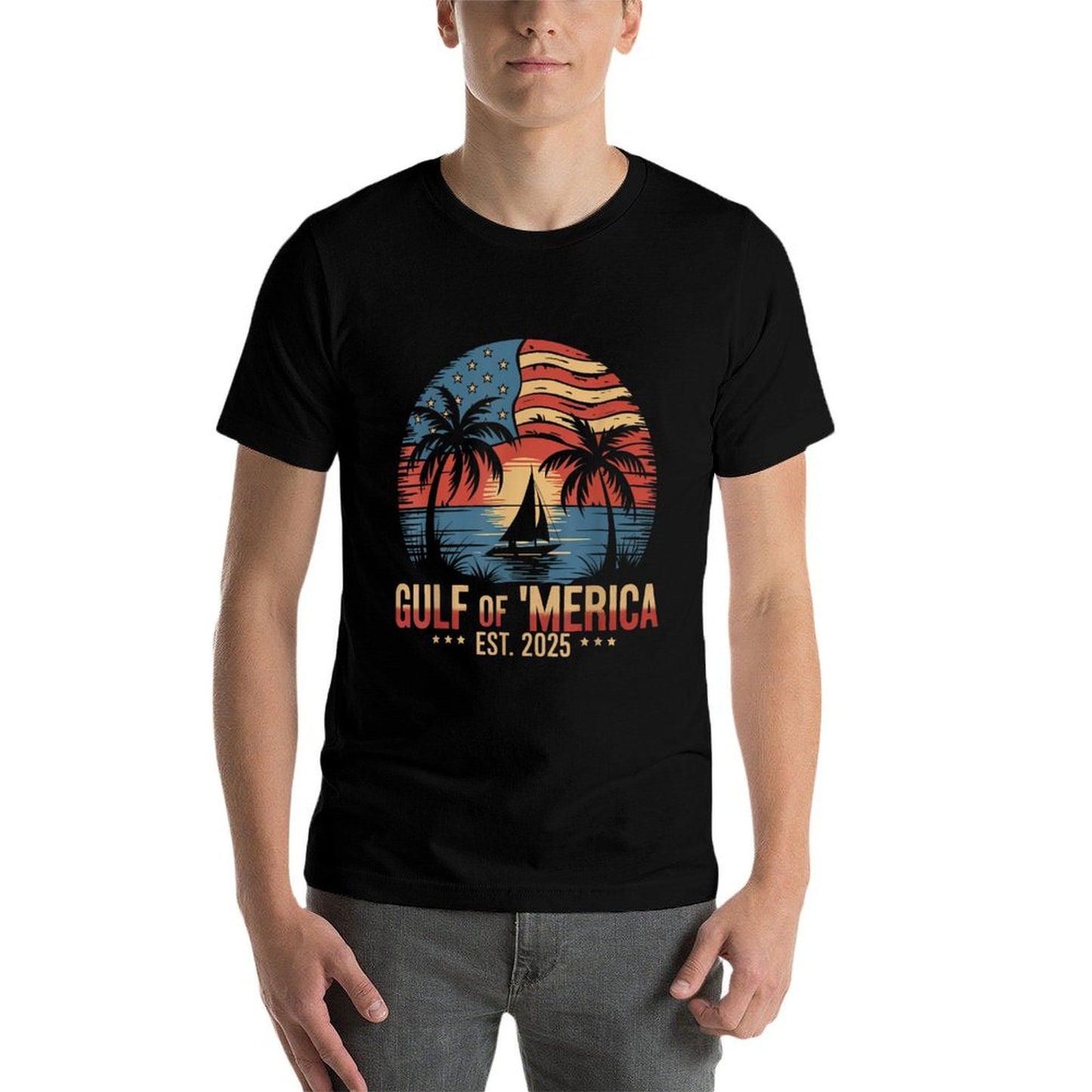 Gulf of 'Merica Vintage USA Flag Retro Coastal Sunset Vintage-inspired T-Shirt