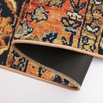 Tabriz Rug Print With Burnt Orange Field Print  Easy To Clean Bath Mat