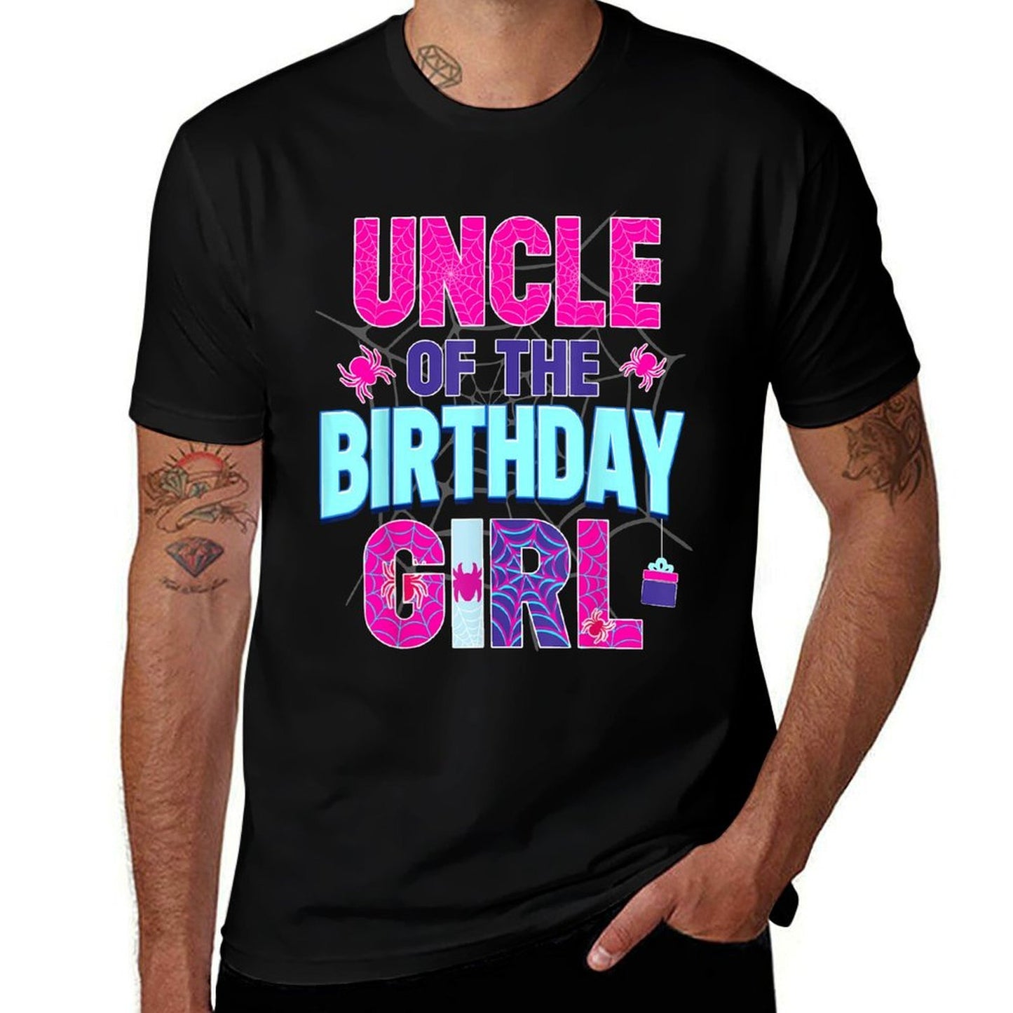 Uncle Of The Birthday Girl Matching Spider Family Bday Party  Oversized Silhouette T-Shirt