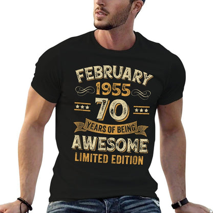 70 Years Awesome Vintage February 1955 70Th Birthday  Wrinkle-resistant T-Shirt
