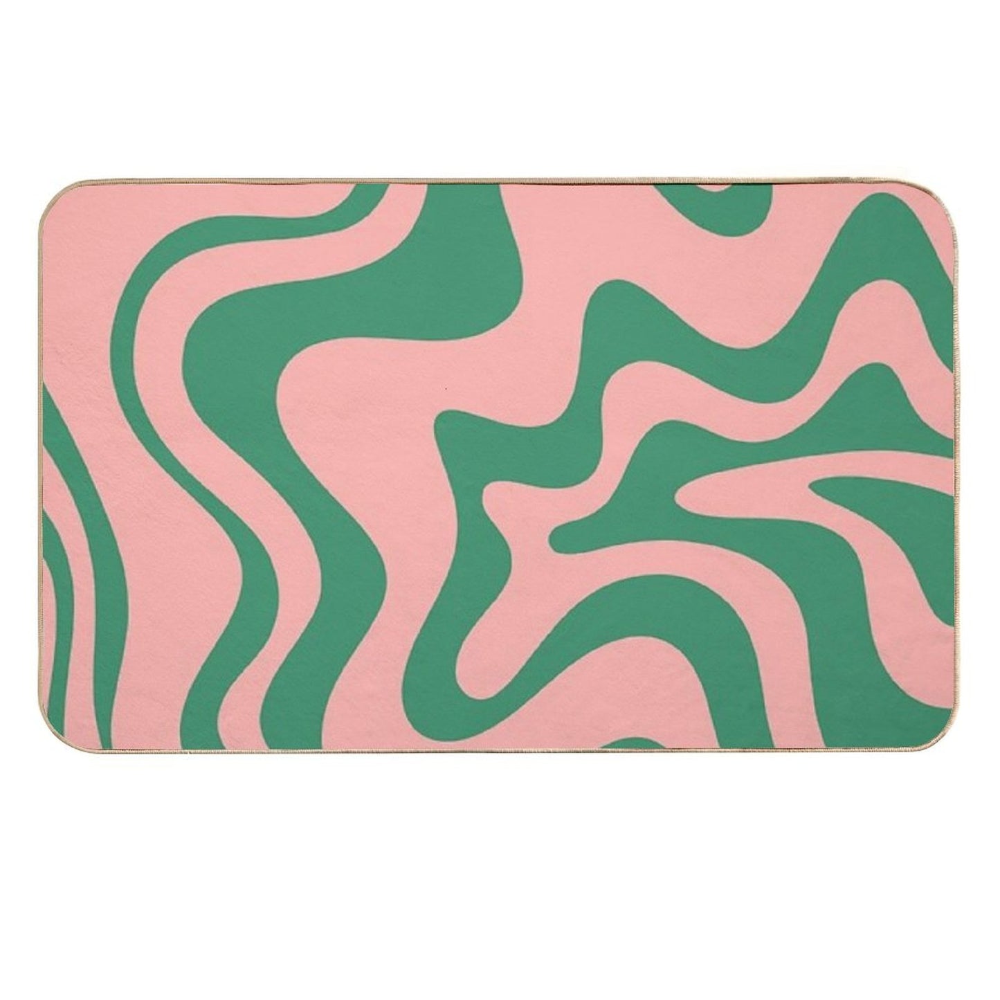 Liquid Swirl Contemporary Abstract Pattern in Pink And Green  Odorless Bath Mat