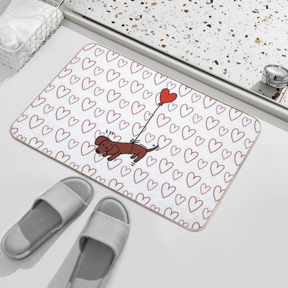 Red Smooth Haired Dachshund Floating in The Air  Repositionable Bath Mat