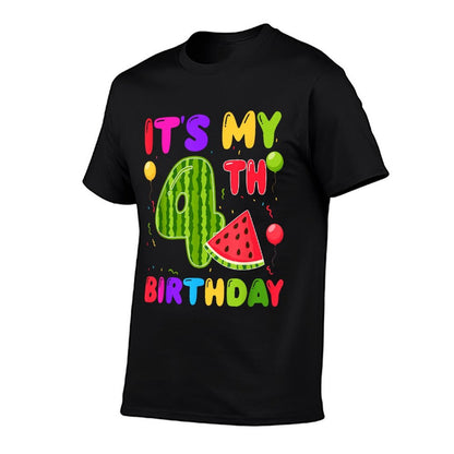 It's My 4th Birthday WaterMelon Lover 4th Birthday Party  Rolled Sleeves T-Shirt