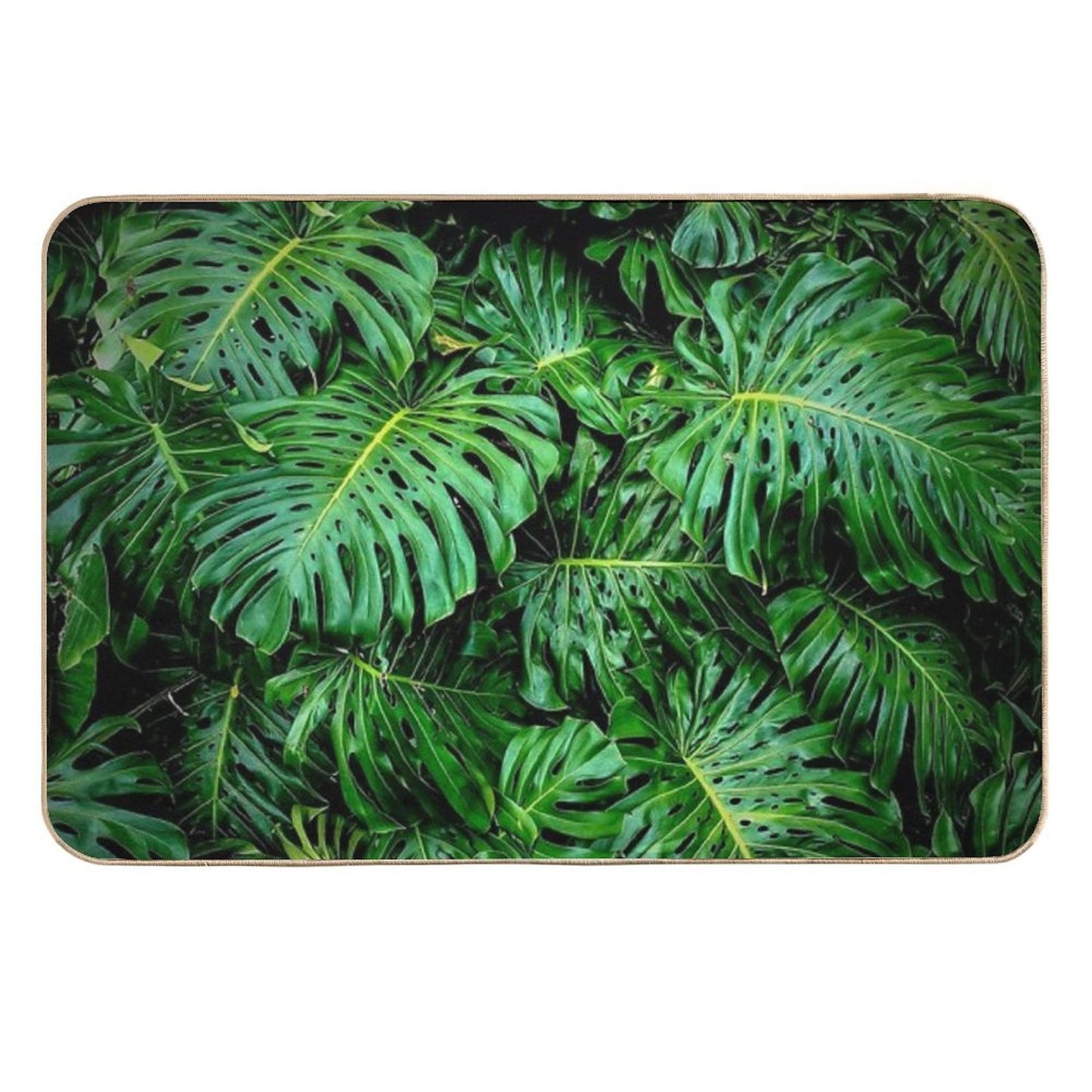 Monstera Deliciosa Tropical Green Foliage  Easy Maintenance Bath Mat
