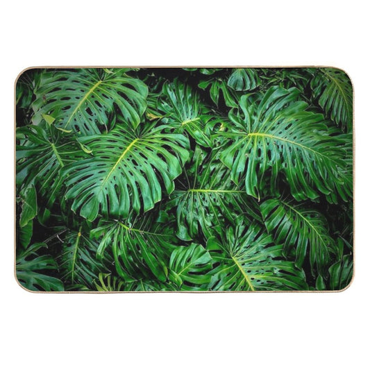 Monstera Deliciosa Tropical Green Foliage  Easy Maintenance Bath Mat
