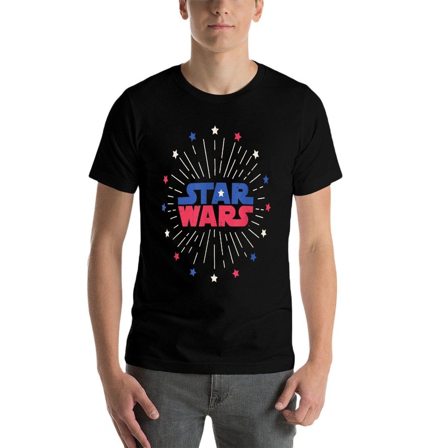 Star Wars Logo Fireworks Logo July 4th  Cotton T-Shirt