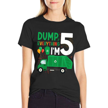 Kids 5th Garbage Truck Birthday Five Year Old Garbage Truck Boy  Easy-care T-Shirt