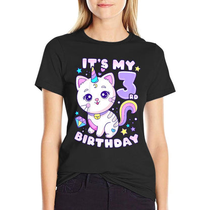 Kids Birthday Girl 3 Years Old, Cat, Unicorn, 3rd Birthday  High-quality Stitching T-Shirt