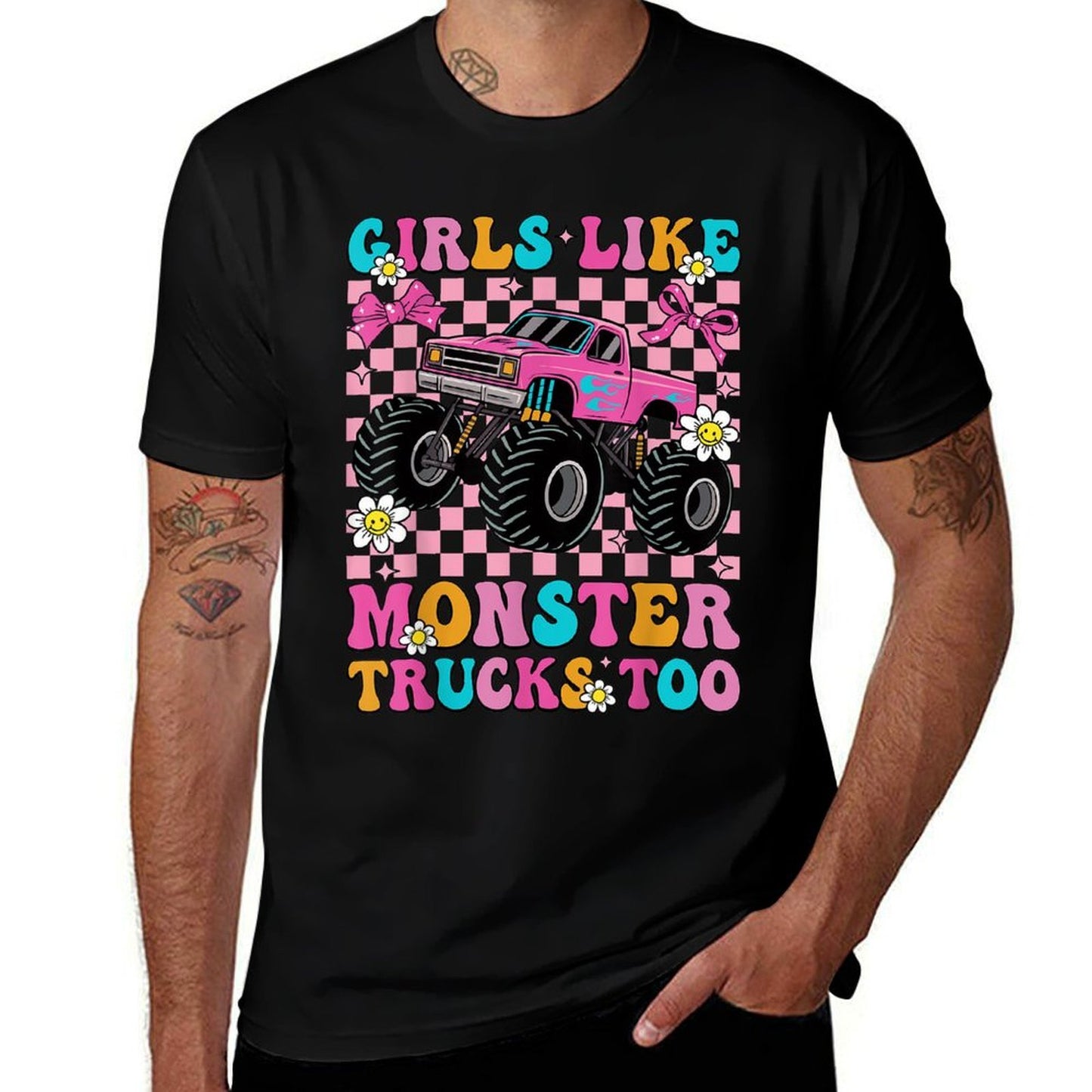 Girls Like Monster Trucks Too Groovy Monster Truck Girls  Trendy Pattern T-Shirt
