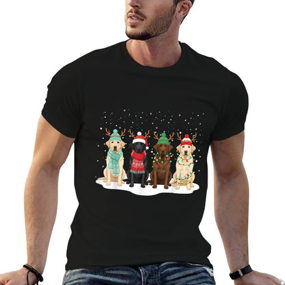 Black Lab Labrador Dog Christmas Crew Matching Family Xmas  Rolled Sleeves T-Shirt