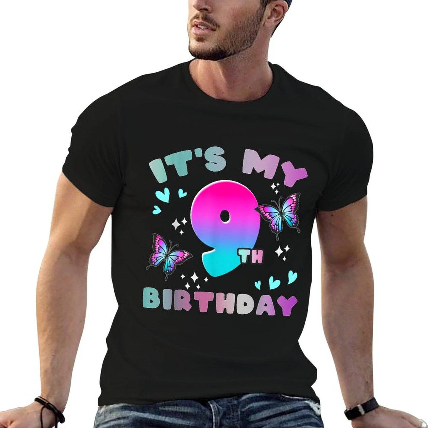 It's My 9th Birthday Butterfly 9 Years Old Butterflies Kid  Lightweight T-Shirt