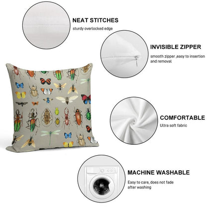 The Usual Suspects - Insects on Grey - Watercolour Bugs Pattern by Cecca Designs Soft High-Density Material Throw Pillow