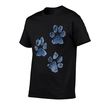 Dog Paw Print Denim Style – Distressed Animal Lover Retro  Tagless Design T-Shirt