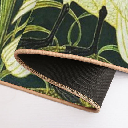 TWO WHITE SWANS AMONG REEDS IN GREEN Art Nouveau Animals  Dirt-Trapping Bath Mat