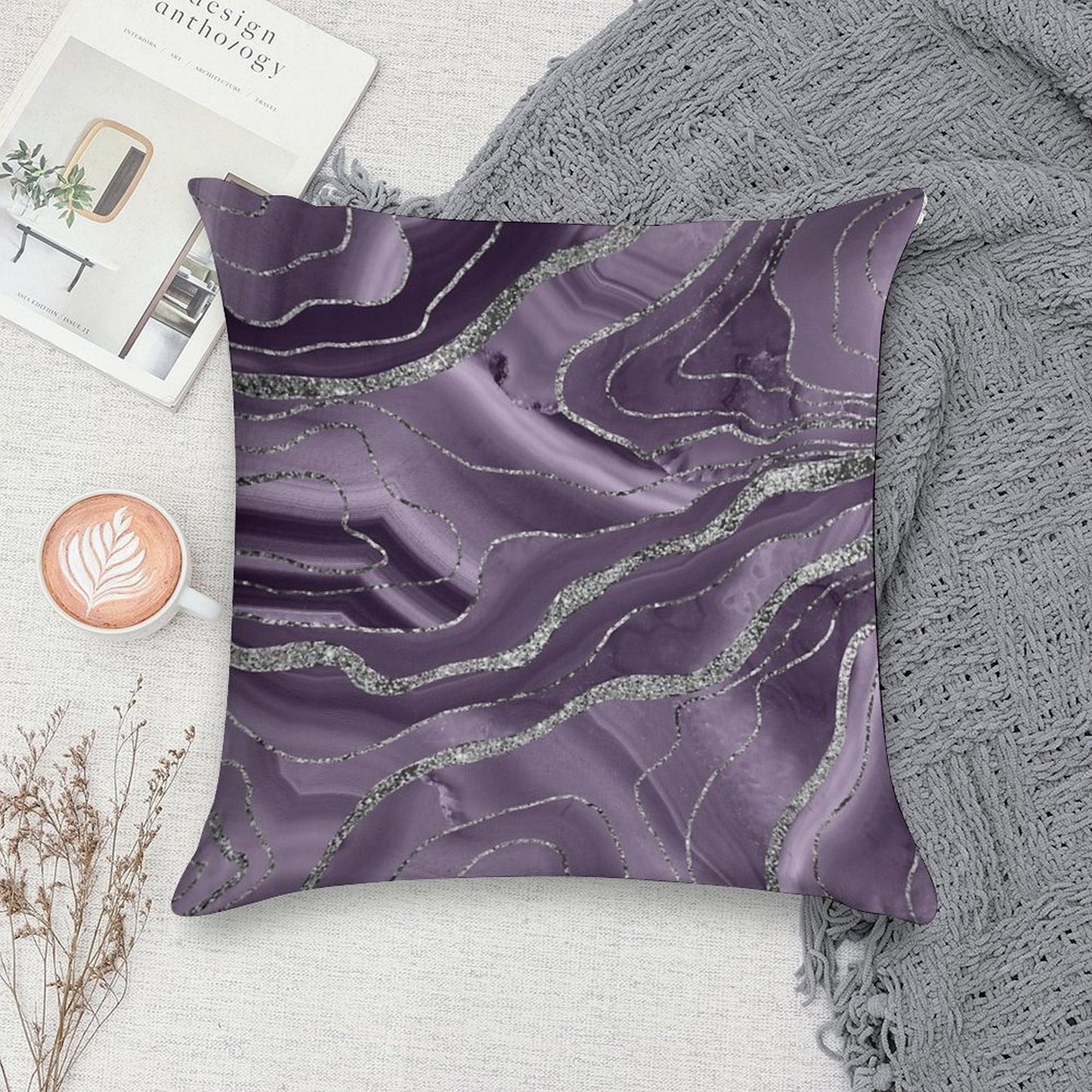 Lavender Agate Silver Glam #1 (Photo of Glitter Only - Not Reflective) Soft Durable Construction Throw Pillow