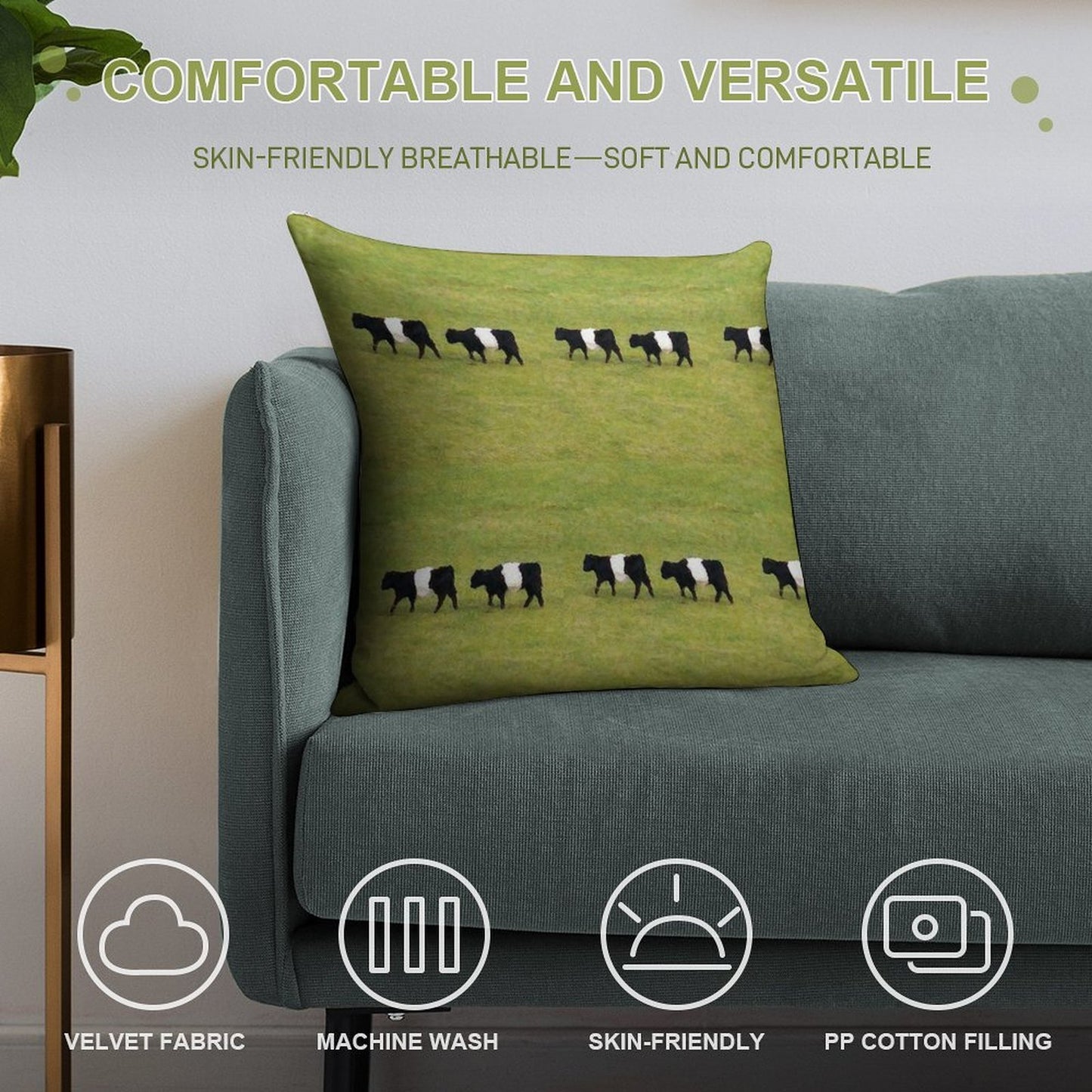 Belted Galloway Cows Soft Short Plush Fabric Throw Pillow