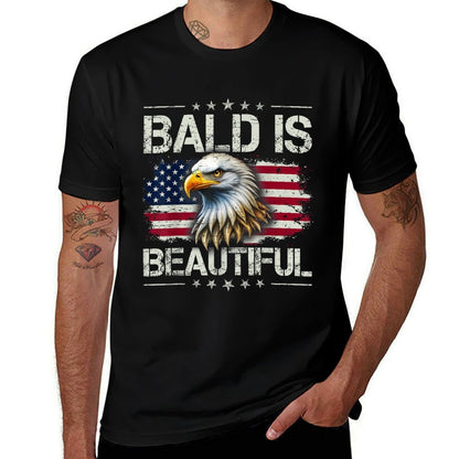 Bald Is Beautiful 4th of July Independence Day America Eagle  Heathered Texture T-Shirt