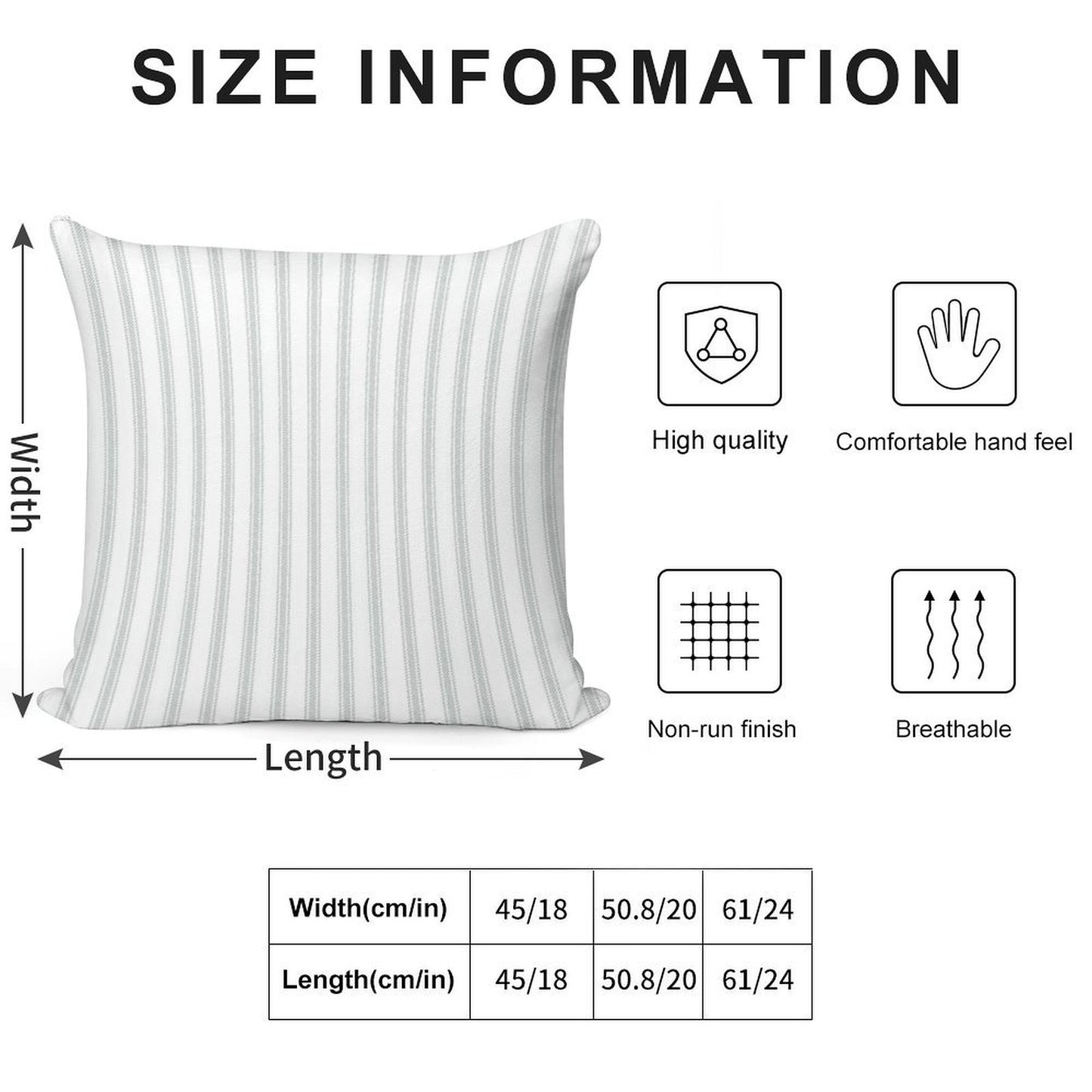 Farmhouse Inspired Ticking Stripe Soft Hidden Zipper Throw Pillow