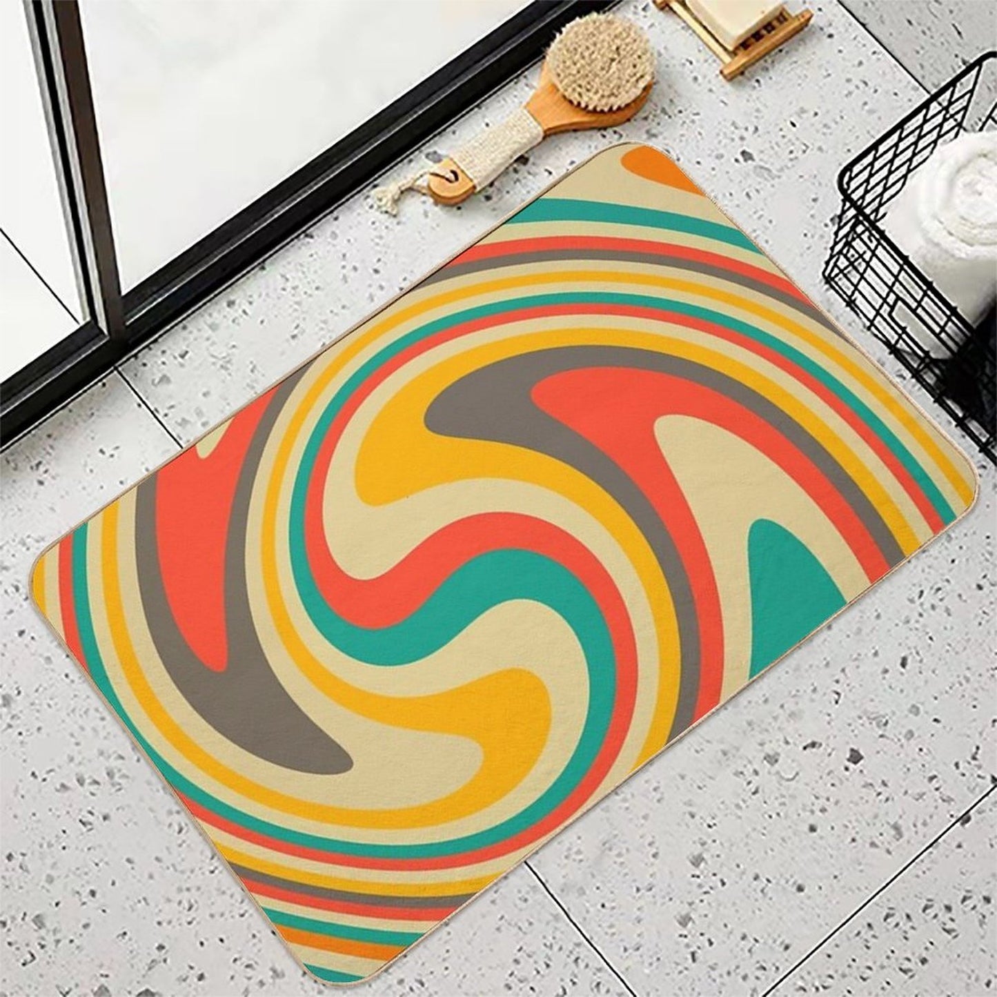 Retro Swirl  70s Colors Abstract  Versatile Bath Mat