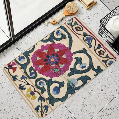 Shakhrisyabz Suzani Joynamoz Uzbekistan Floral Embroidery Print  Odorless Bath Mat