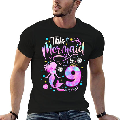 This Mermaid Is 9 Cute 9th Birthday Girl 9 Years Old Kids  Heathered Texture T-Shirt