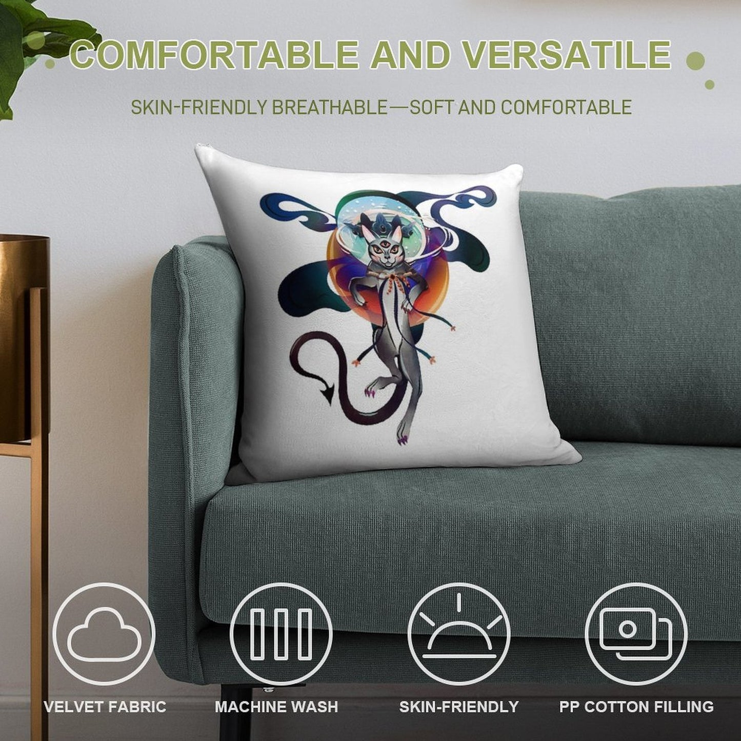 Ray, The King of Cats. Warlock by Day, Regal Magic Feline Cat by Night. Soft Warmth Comfort Throw Pillow