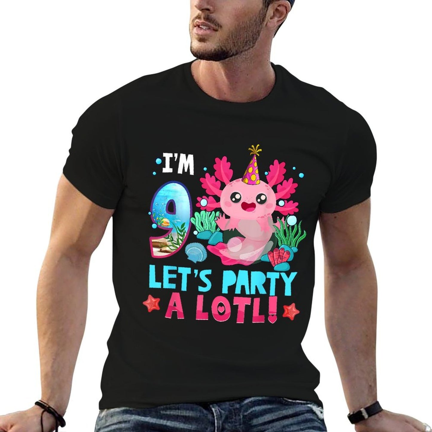 I'm 9 Years Old Let's Party A Lotl Axolotl 9th Birthday Kids  Moisture-wicking T-Shirt