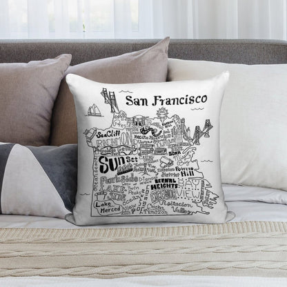 San Francisco Illustrated Map Soft Gift Ready Throw Pillow