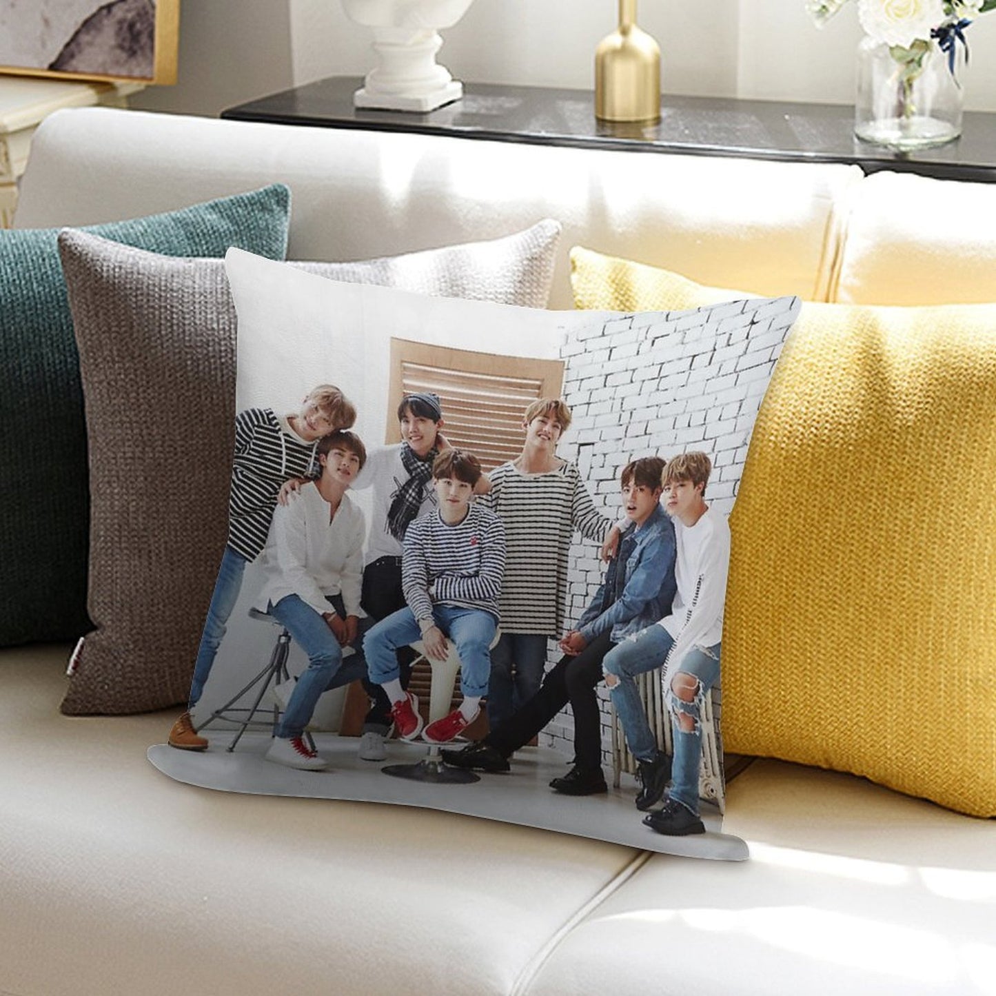 BANGTAN BOYS OT 7 Soft Bedroom Essential Throw Pillow