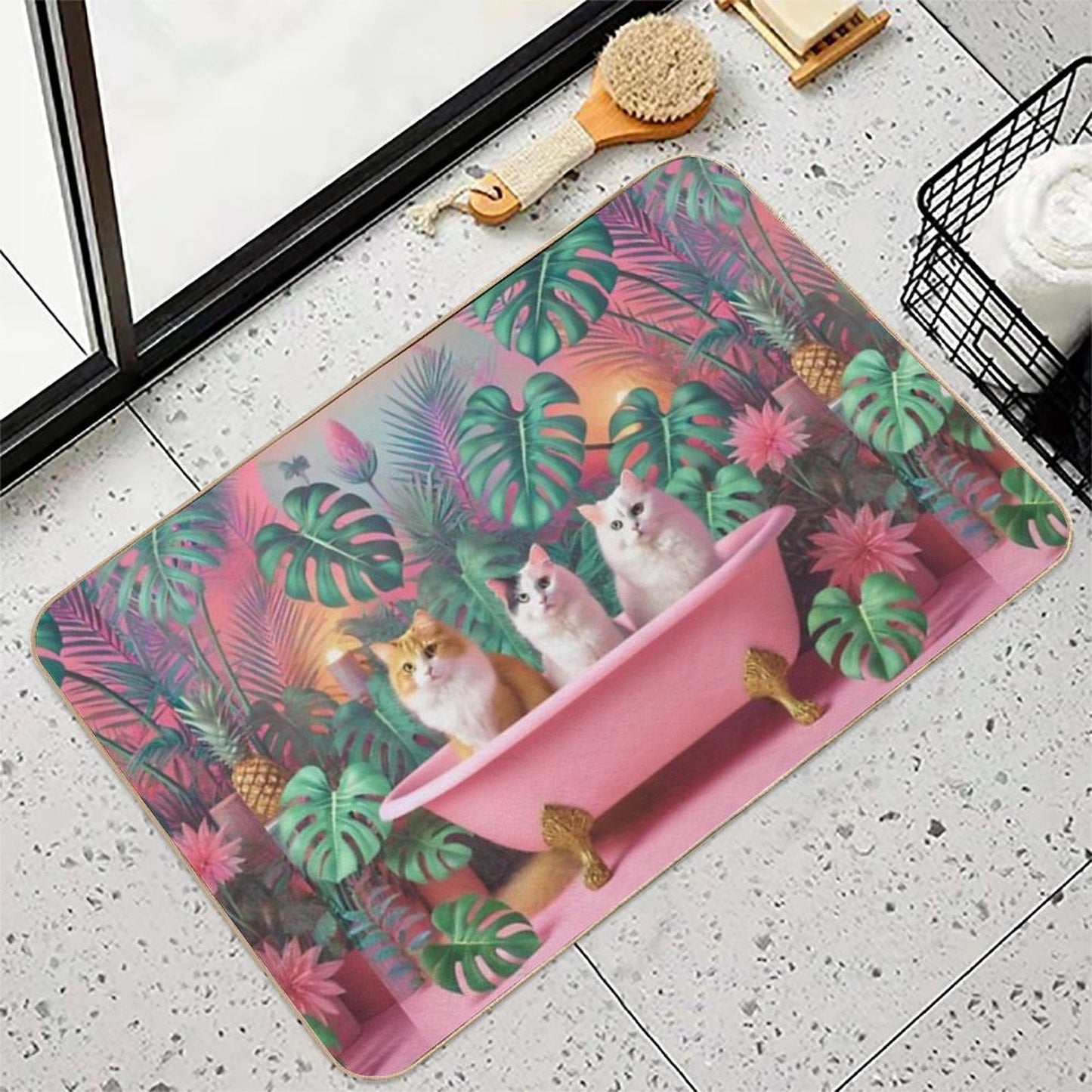 Cats Tropical Pink Bathtub Party  Multi-Purpose Bath Mat