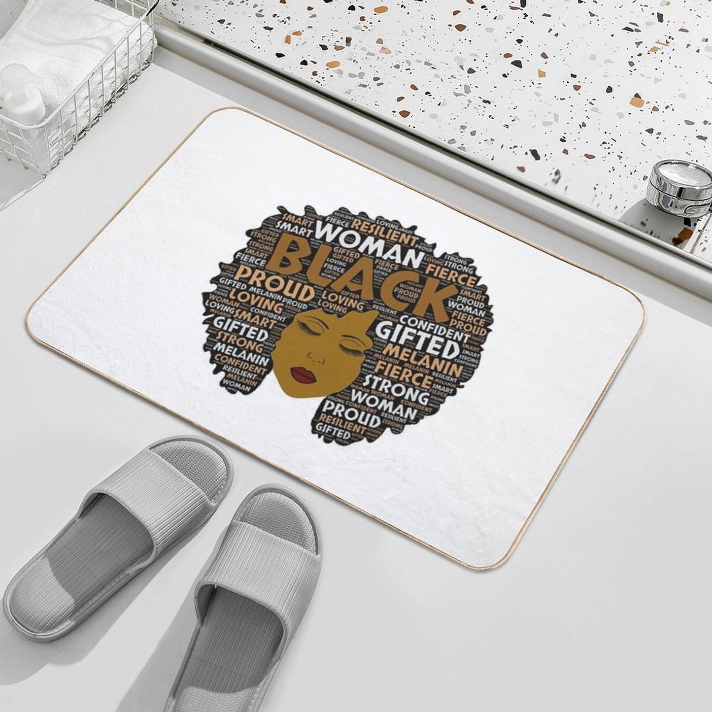 Black Girl  Woman Words in Afro Art  Eco-Friendly Bath Mat