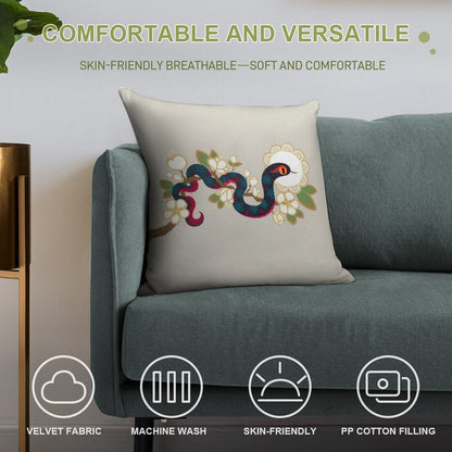 Snake And Flowers 2 Soft Hidden Zipper Throw Pillow