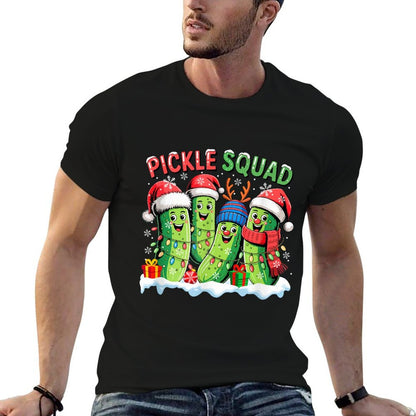 Pickle Christmas Squad Group Santa Reindeer Pickles Vegan  Cotton T-Shirt