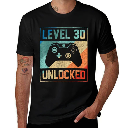 Level 30 Unlocked Video Gamer 30th Birthday Gifts  Rolled Sleeves T-Shirt