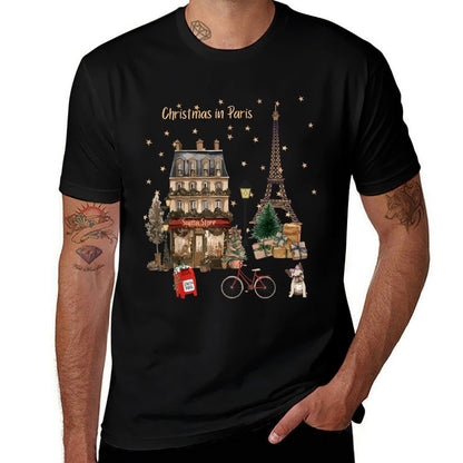 Christmas in Paris, Eiffel Tower, Store, And Festivities  Trendy Pattern T-Shirt