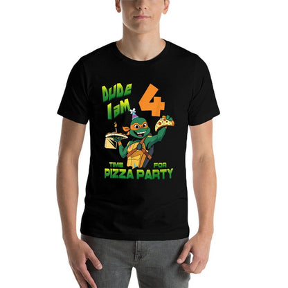 Mademark Xnage Mutant Ninja Turtles - Dude I Am 4 Years Old Mikey Pizza Birthday Party  Fade-proof Color T-Shirt