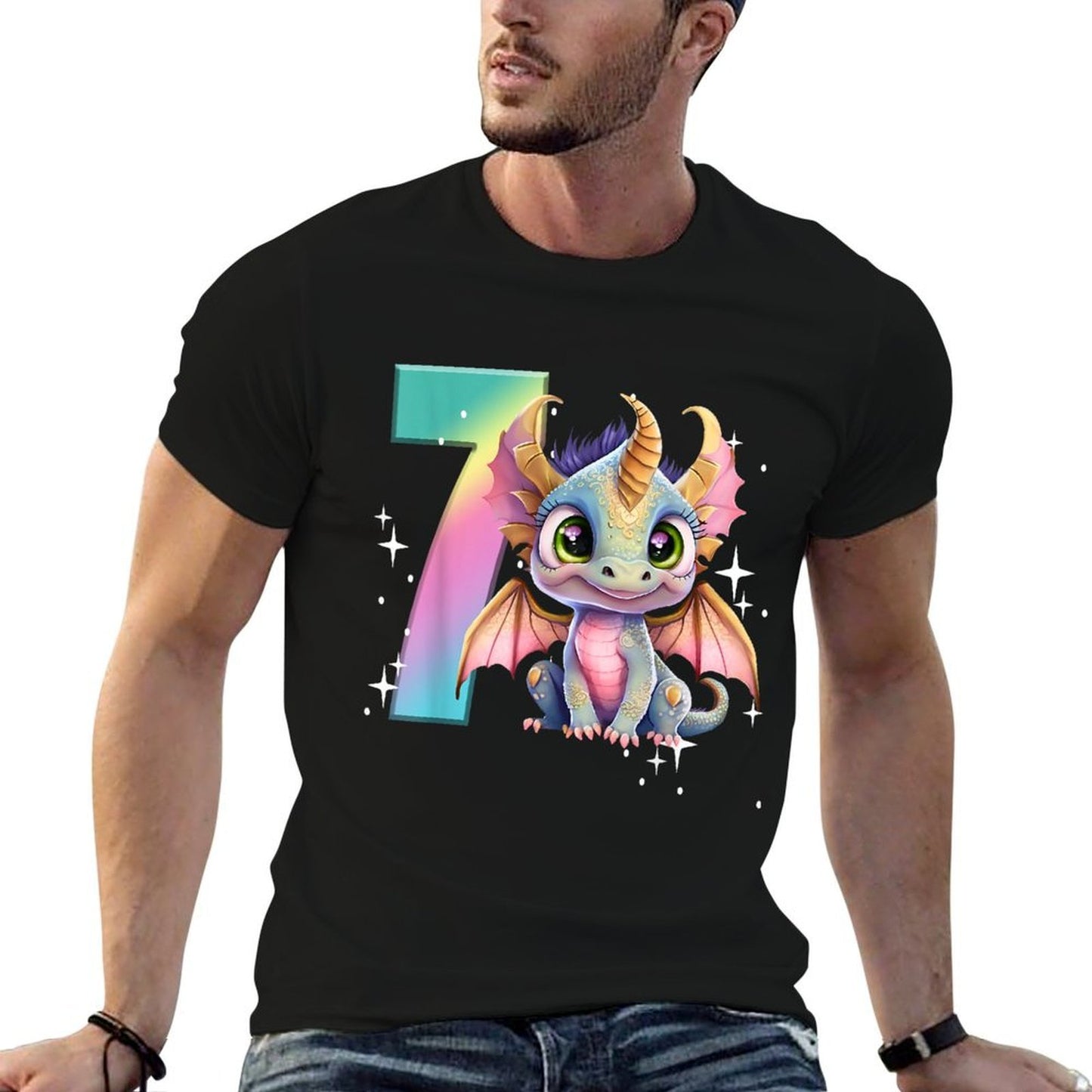 7th Birthday Dragon Party Rainbow Girl Dragon Seven 7  Slim-fit Cut T-Shirt