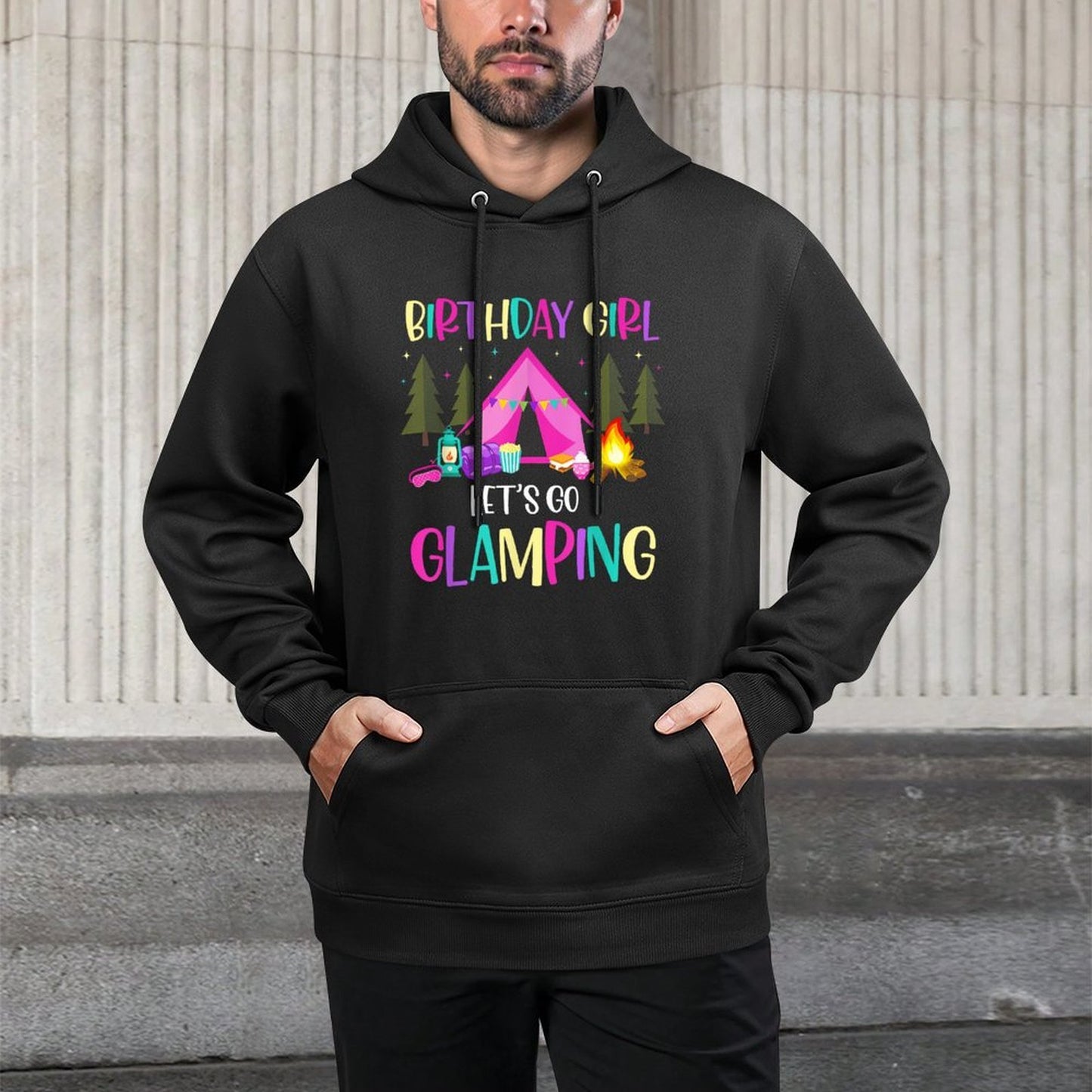 Lets Go Glamping Birthday Supplies Happy Glamper Camping Colorfast Hoodie