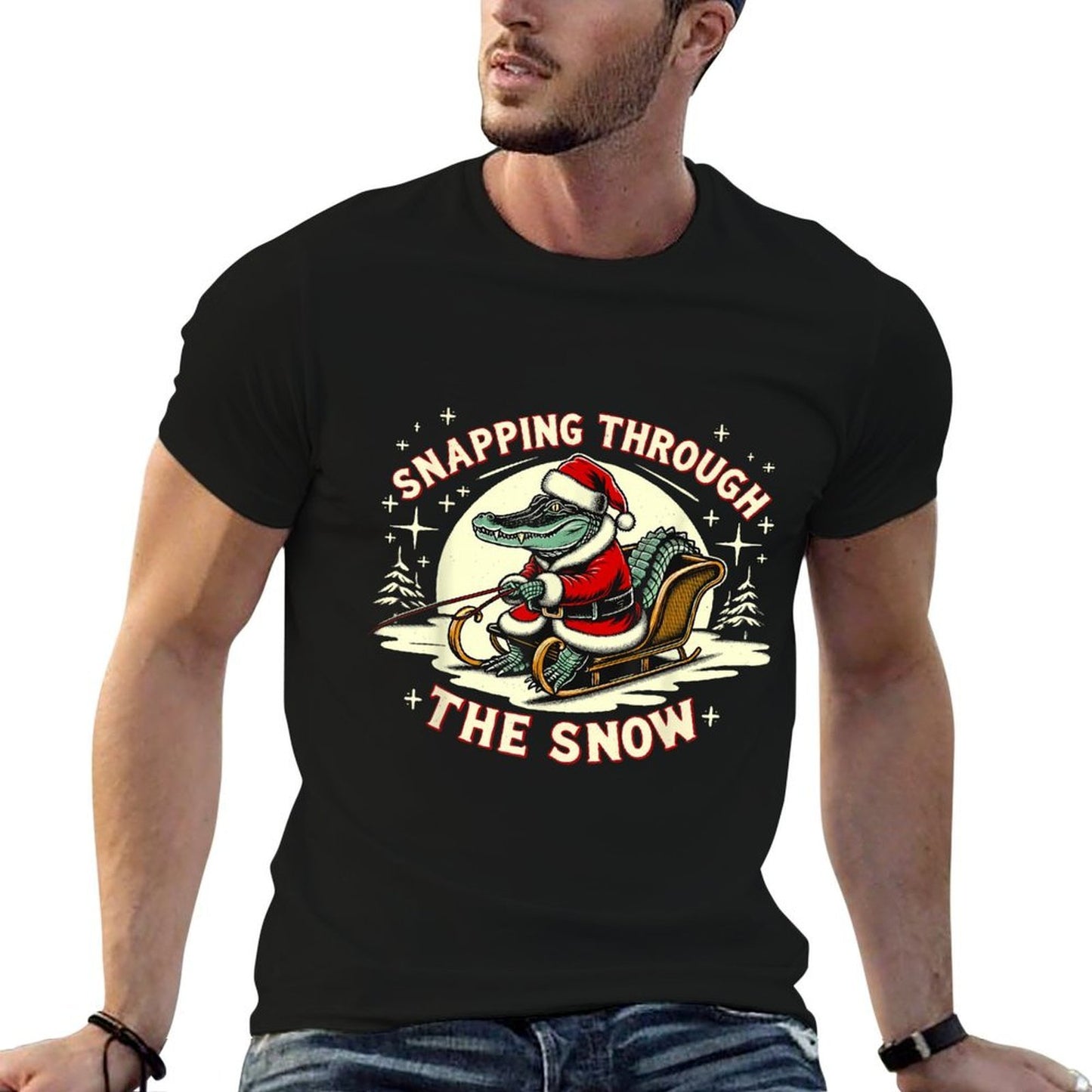 Alligator Snapping Through The Snow, Gator Hunting Christmas  Moisture-wicking T-Shirt