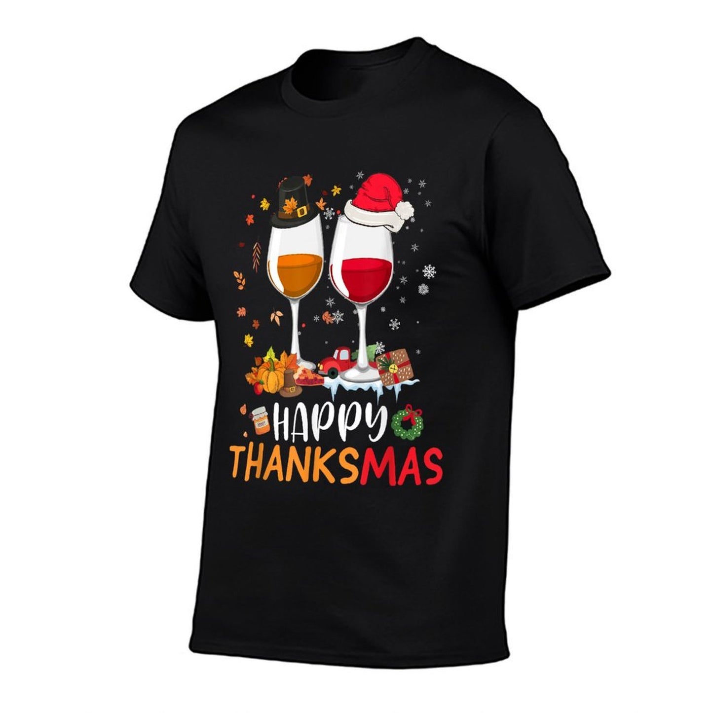 Happy Thanksmas Wine Funny Thanksgiving Christmas  Odor-resistant T-Shirt